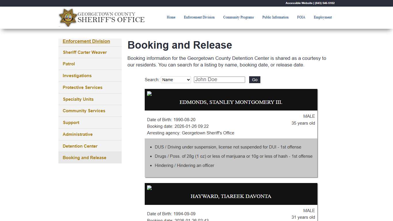 Booking and Release - GCSheriff.org